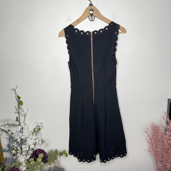 TED BAKER Emalise Dress Eyelet Lace Cut Out Black Fit and Flare {3O4} - Picture 3 of 5